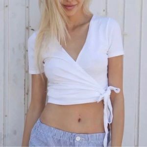 Brandy Melville John Galt White Wrap Crop Top
